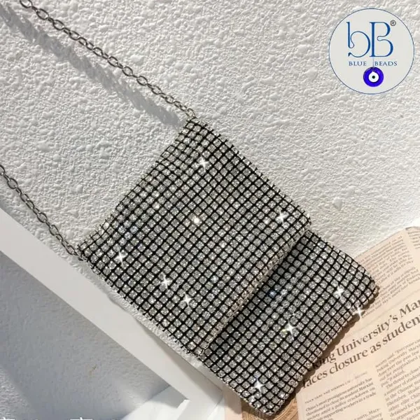BLUE_BEADS_"Women's_Rhinestone_Crystal_Evening_Clutch_Bag_-_Sparkling_Glitter_Handbag_with_Shiny_Shoulder_Strap_-_Elegant_Tote_for_Special_Occasions_(Sling_Bag_Small_Size_Silver)