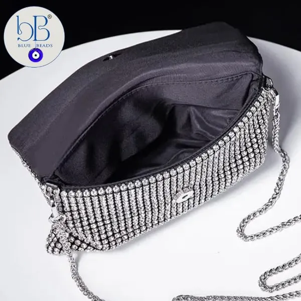 BLUE_BEADS_Full_Shinny_Rhinestone_Crystal_Evening_Clutch_Bag_Sparkling_Glitter_Bag_for_Special_Occasions_Like_Wedding_Party_Prom_Evening_Night_Party_For_Women_Girls_(Silver)