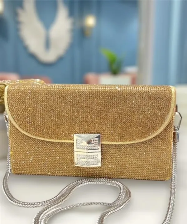 BLUE_BEADS_Small_Crystal_and_Metal_Elegant_Rhinestone_Clutch_Evening_Purse_Night_Party_Clutch_for_Wedding_Cocktail_Party_and_Special_Occasions_(Gold)