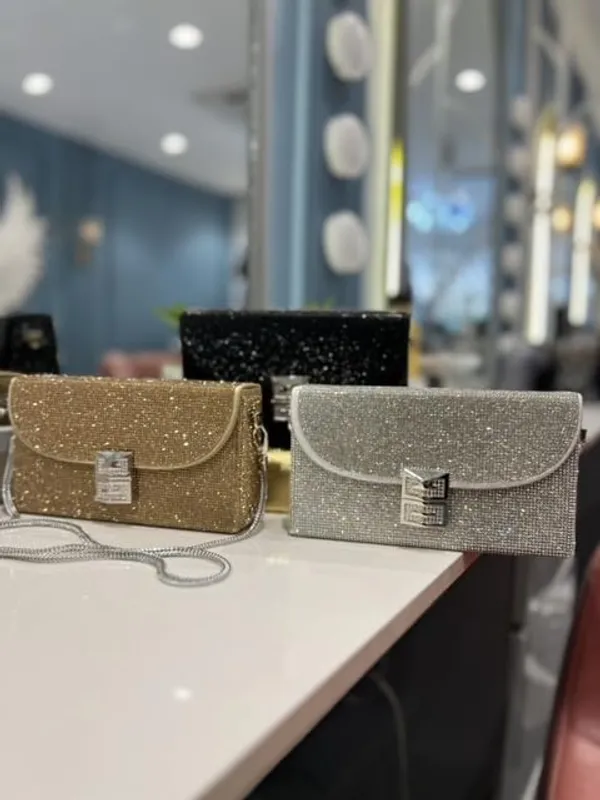 BLUE_BEADS_Small_Crystal_and_Metal_Elegant_Rhinestone_Clutch_Evening_Purse_Night_Party_Clutch_for_Wedding_Cocktail_Party_and_Special_Occasions_(Gold)