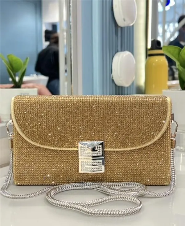BLUE_BEADS_Small_Crystal_and_Metal_Elegant_Rhinestone_Clutch_Evening_Purse_Night_Party_Clutch_for_Wedding_Cocktail_Party_and_Special_Occasions_(Gold)