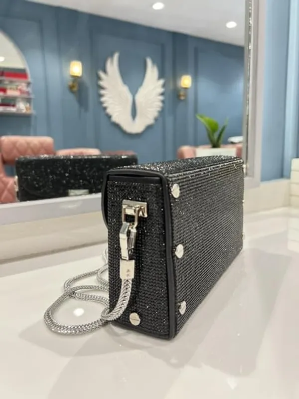 BLUE_BEADS_Small_Crystal_and_Metal_Elegant_Rhinestone_Clutch_Evening_Purse_Night_Party_Clutch_for_Wedding_Cocktail_Party_and_Special_Occasions_(Black)