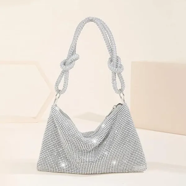 BLUE_BEADS_Small_Crystal_and_Metal_Elegant_Rhinestone_Clutch_Evening_Purse_Night_Party_Clutch_for_Wedding_Cocktail_Party_and_Special_Occasions_(Silver)