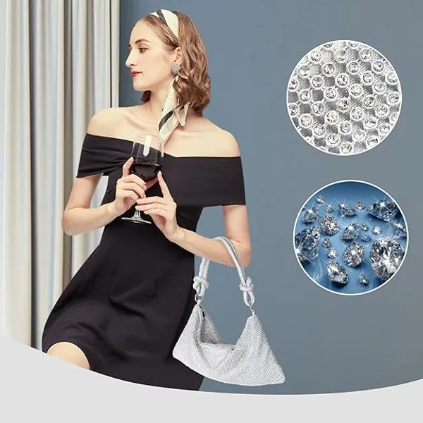 BLUE_BEADS_Small_Crystal_and_Metal_Elegant_Rhinestone_Clutch_Evening_Purse_Night_Party_Clutch_for_Wedding_Cocktail_Party_and_Special_Occasions_(Silver)