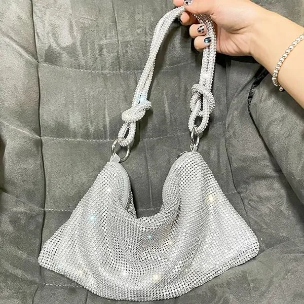 BLUE_BEADS_Small_Crystal_and_Metal_Elegant_Rhinestone_Clutch_Evening_Purse_Night_Party_Clutch_for_Wedding_Cocktail_Party_and_Special_Occasions_(Silver)