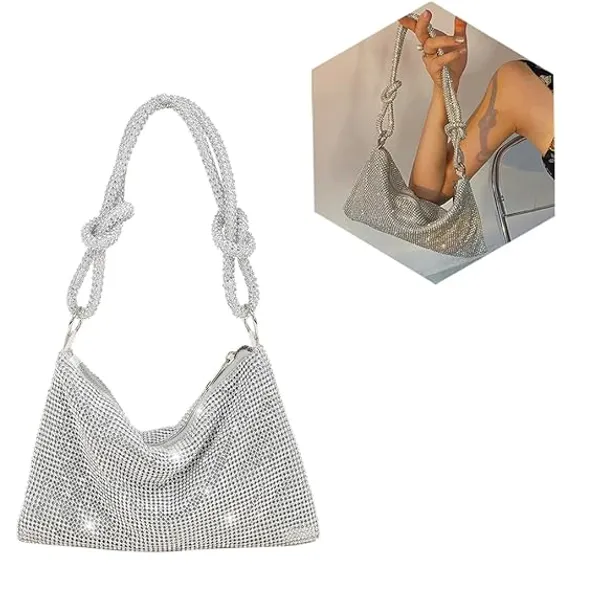 BLUE_BEADS_Small_Crystal_and_Metal_Elegant_Rhinestone_Clutch_Evening_Purse_Night_Party_Clutch_for_Wedding_Cocktail_Party_and_Special_Occasions_(Silver)