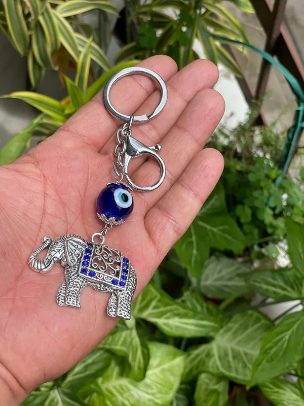 Blue_Beads_Blue_and_Silver_Evil_Eye_with_Elephant_Design_Keychain_for_Bike/Car_Gifting_with_Key_Ring_Anti-Rust_(Pack_of_1)