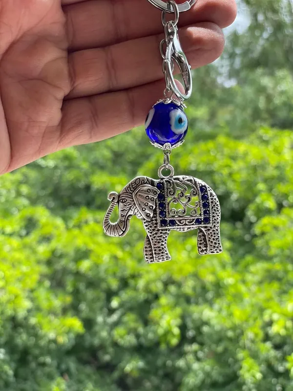 Blue_Beads_Blue_and_Silver_Evil_Eye_with_Elephant_Design_Keychain_for_Bike/Car_Gifting_with_Key_Ring_Anti-Rust_(Pack_of_1)