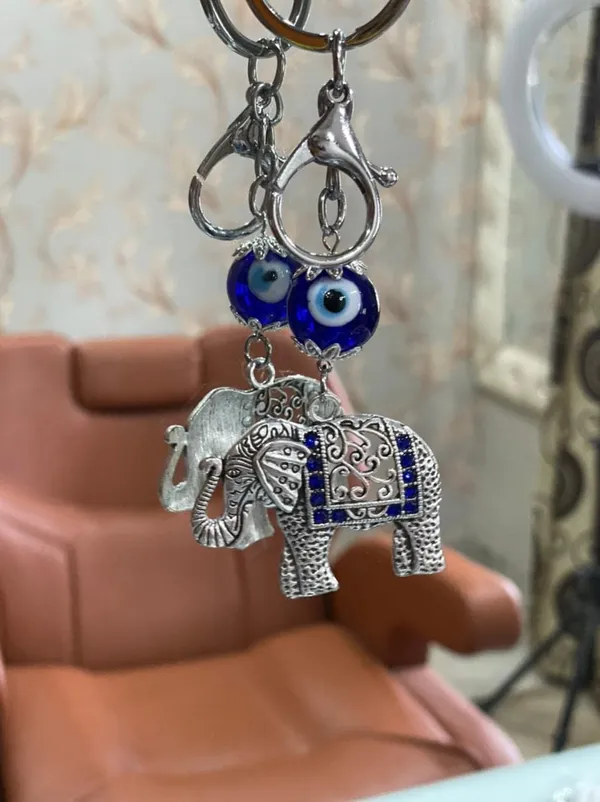 Blue_Beads_Blue_and_Silver_Evil_Eye_with_Elephant_Design_Keychain_for_Bike/Car_Gifting_with_Key_Ring_Anti-Rust_(Pack_of_1)