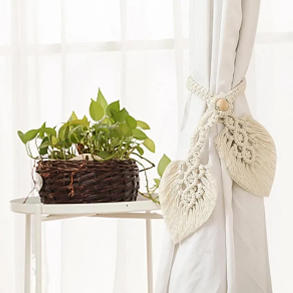 Pack_Of_2_Off_White_Handmade_Curtain_Tiebacks,Hand_Knitting_Cotton_Curtain_Holdbacks_With_Adjustable_Natural_Wooden_Bead