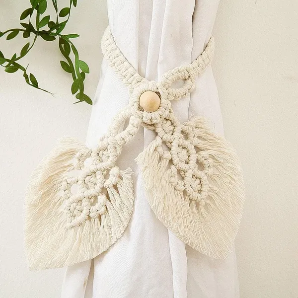 Pack_Of_2_Off_White_Handmade_Curtain_Tiebacks,Hand_Knitting_Cotton_Curtain_Holdbacks_With_Adjustable_Natural_Wooden_Bead