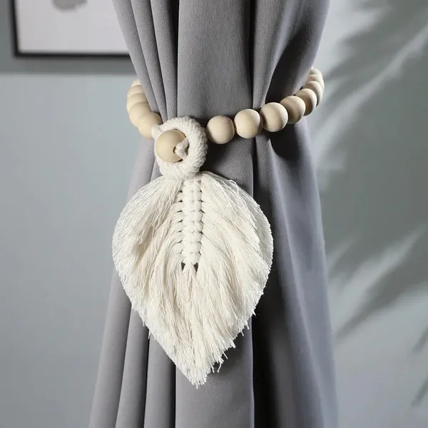 Pack_Of_2_Off_White_Boho_Curtain_Tiebacks,Hand_Knitting_Cotton_Curtain_Holdbacks_With_Adjustable_Natural_Wooden_Bead