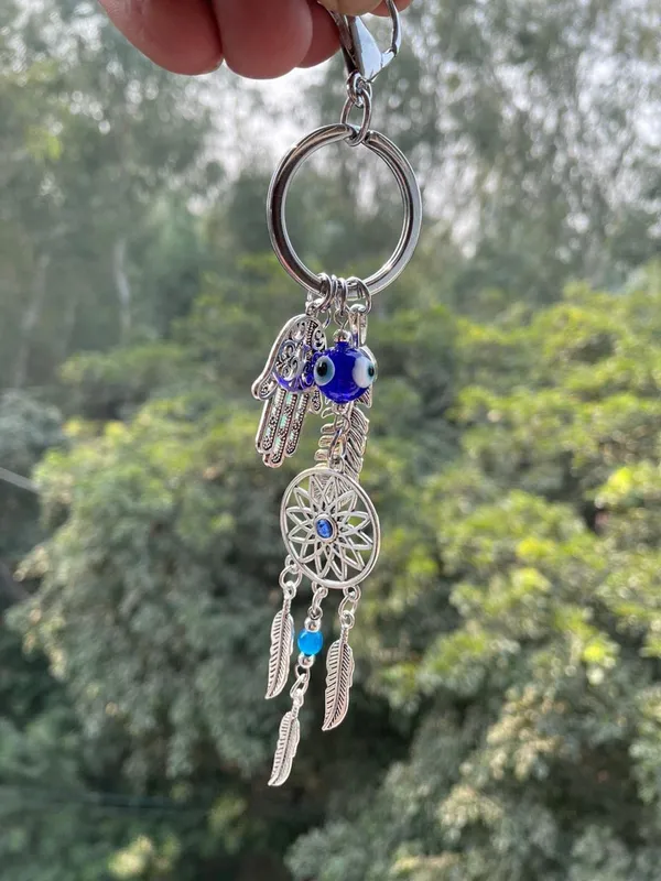Blue_&_Silver_New_Trending_Evil_Eye_Lucky_Hamsa_Leaf_With_Dream_Catcher_Car_Hanging_Key_Chain_Key_Ring__Metal