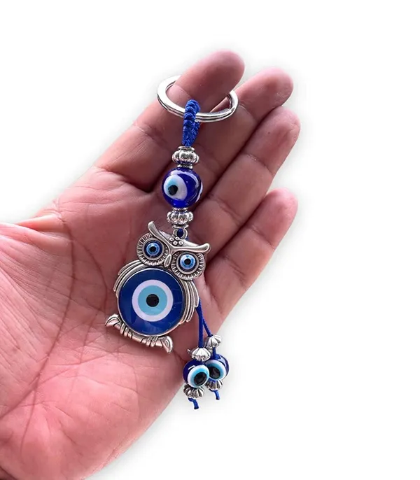 Blue_&_Silver_Evil_Eye_With_Lucky_Owl_Keychain_For_Bike/Car_Gifting_With_Key_Ring_AntiRust