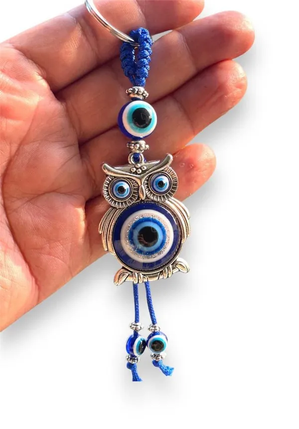 Blue_&_Silver_Evil_Eye_With_Lucky_Owl_Keychain_For_Bike/Car_Gifting_With_Key_Ring_AntiRust