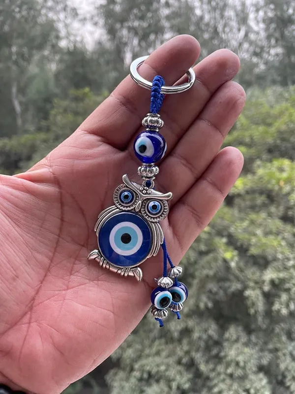 Blue_&_Silver_Evil_Eye_With_Lucky_Owl_Keychain_For_Bike/Car_Gifting_With_Key_Ring_AntiRust