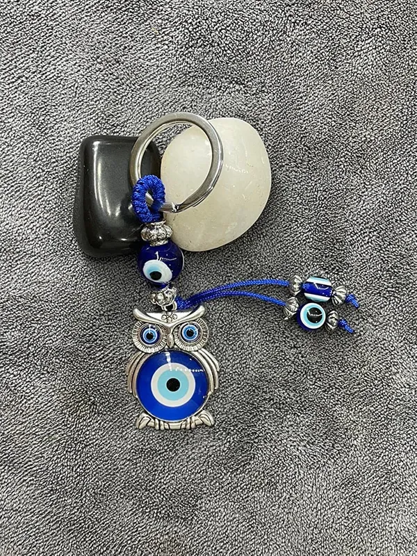 Blue_&_Silver_Evil_Eye_With_Lucky_Owl_Keychain_For_Bike/Car_Gifting_With_Key_Ring_AntiRust