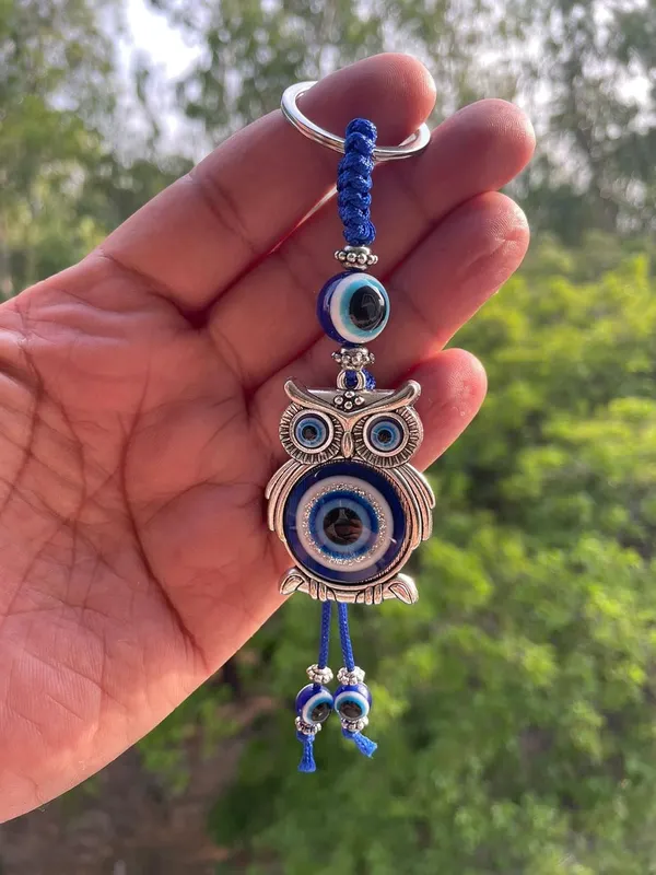 Blue_&_Silver_Evil_Eye_With_Lucky_Owl_Keychain_For_Bike/Car_Gifting_With_Key_Ring_AntiRust
