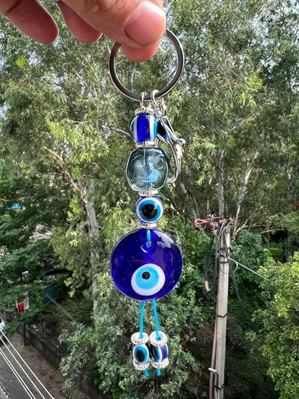 BLUE_BEADS_Round_Blue_Evil_Eye_with_Crystal_Keychain_For_Bike/Car_Gifting_With_Key_Ring_for_Men/Boys