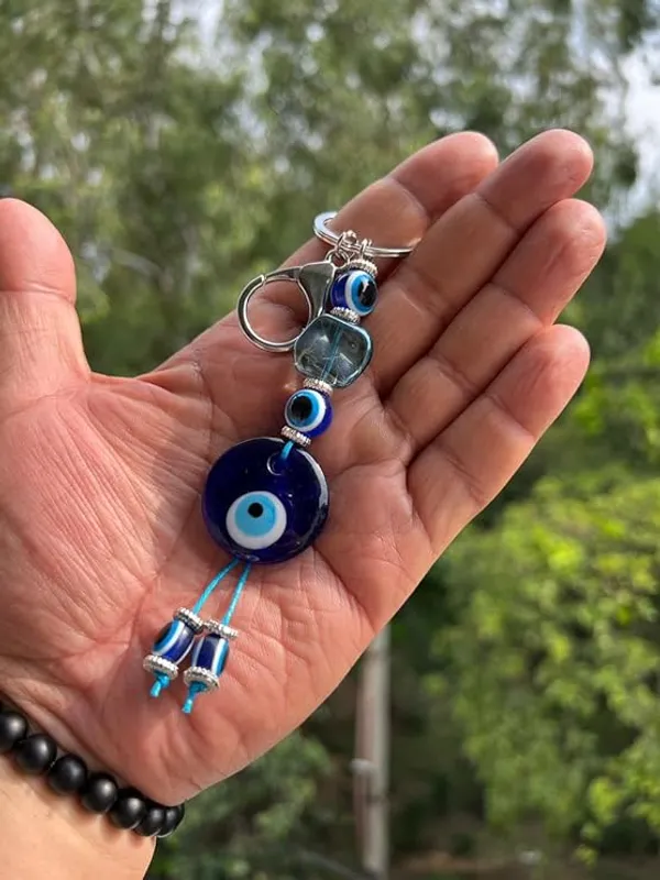 BLUE_BEADS_Round_Blue_Evil_Eye_with_Crystal_Keychain_For_Bike/Car_Gifting_With_Key_Ring_for_Men/Boys