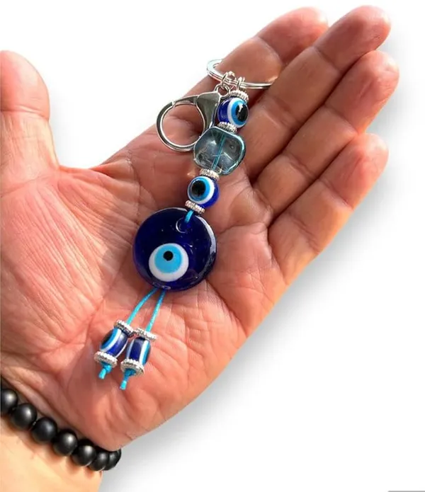 BLUE_BEADS_Round_Blue_Evil_Eye_with_Crystal_Keychain_For_Bike/Car_Gifting_With_Key_Ring_for_Men/Boys