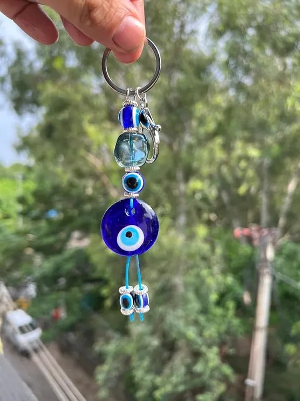 BLUE_BEADS_Round_Blue_Evil_Eye_with_Crystal_Keychain_For_Bike/Car_Gifting_With_Key_Ring_for_Men/Boys