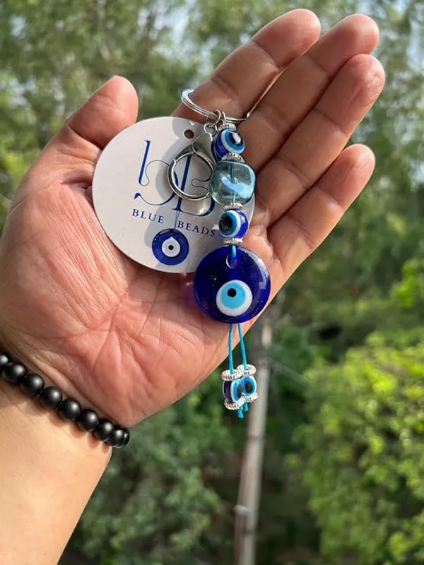BLUE_BEADS_Round_Blue_Evil_Eye_with_Crystal_Keychain_For_Bike/Car_Gifting_With_Key_Ring_for_Men/Boys