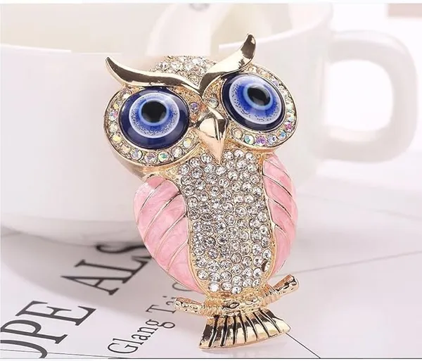 BLUE_BEADS_Gold_with_Evil_Eye_Crystal_Rhinestone_Sparkling_Owl_Fridge_Sticker_Magnet_-_Sign_of_Good_Luck_&_Protection_(pink)