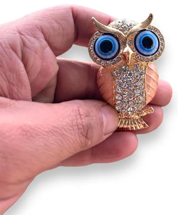 BLUE_BEADS_Gold_with_Evil_Eye_Crystal_Rhinestone_Sparkling_Owl_Fridge_Sticker_Magnet_-_Sign_of_Good_Luck_&_Protection_(pink)