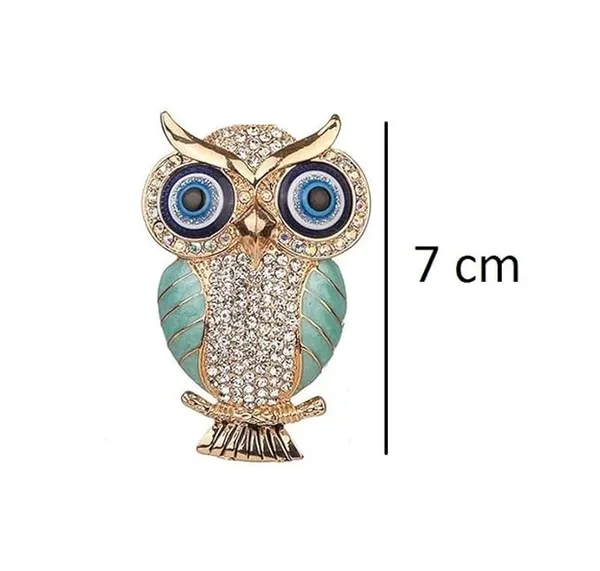BLUE_BEADS_Gold_with_Evil_Eye_Crystal_Rhinestone_Sparkling_Owl_Fridge_Sticker_Magnet_-_Sign_of_Good_Luck_&_Protection_(Turquoise)
