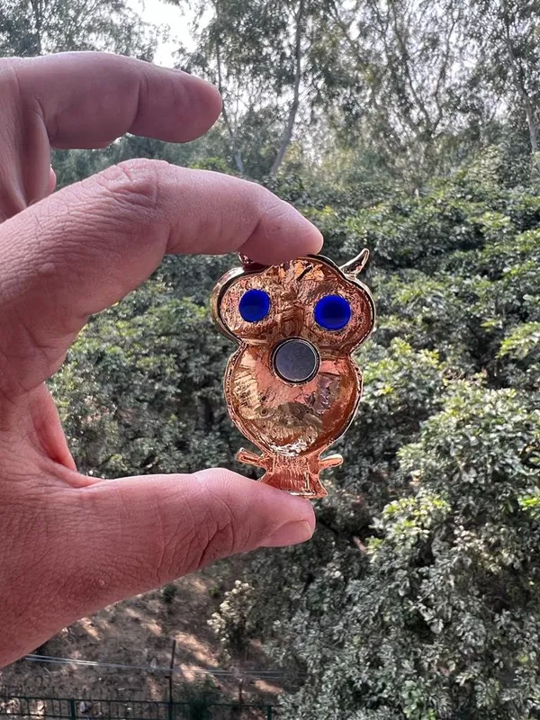 BLUE_BEADS_Gold_with_Evil_Eye_Crystal_Rhinestone_Sparkling_Owl_Fridge_Sticker_Magnet_-_Sign_of_Good_Luck_&_Protection_(Turquoise)