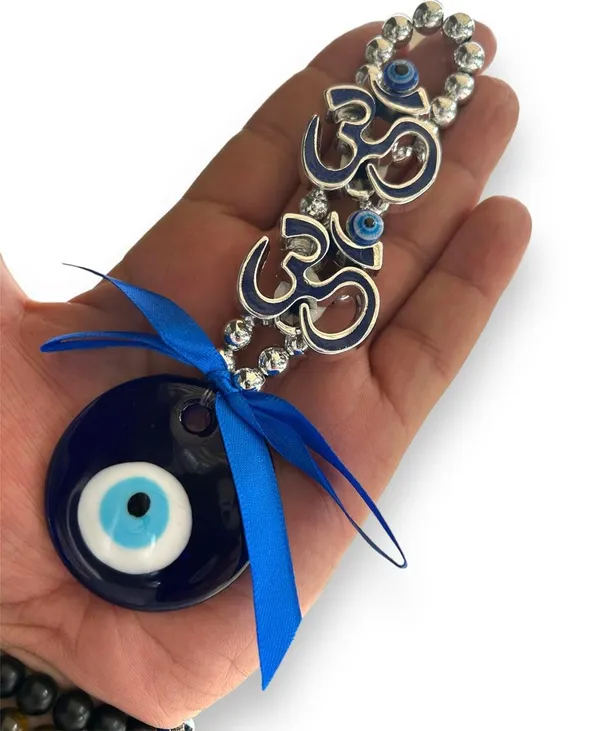 BLUE_BEADS_Turkish_Feng_Shui_Vastu_Blue_Glass_Evil_Eye_Hanging/Door_Hanging_Nazar_Batu_for_Protection_and_Good_Luck_-_Perfect_for_Gifting_Home_or_Office_(Double_Om)