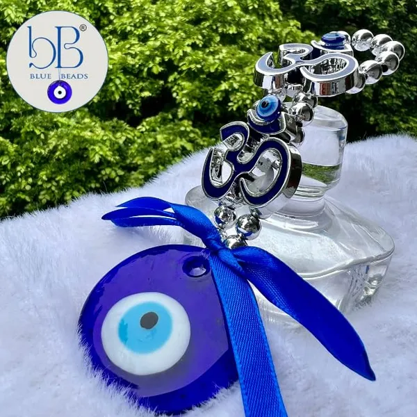 BLUE_BEADS_Turkish_Feng_Shui_Vastu_Blue_Glass_Evil_Eye_Hanging/Door_Hanging_Nazar_Batu_for_Protection_and_Good_Luck_-_Perfect_for_Gifting_Home_or_Office_(Double_Om)