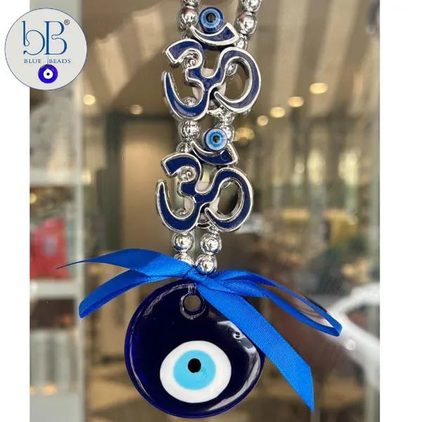BLUE_BEADS_Turkish_Feng_Shui_Vastu_Blue_Glass_Evil_Eye_Hanging/Door_Hanging_Nazar_Batu_for_Protection_and_Good_Luck_-_Perfect_for_Gifting_Home_or_Office_(Double_Om)