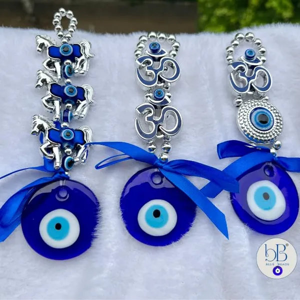 BLUE_BEADS_Turkish_Feng_Shui_Vastu_Blue_Glass_Evil_Eye_Hanging/Door_Hanging_Nazar_Batu_for_Protection_and_Good_Luck_-_Perfect_for_Gifting_Home_or_Office_(Double_Om)