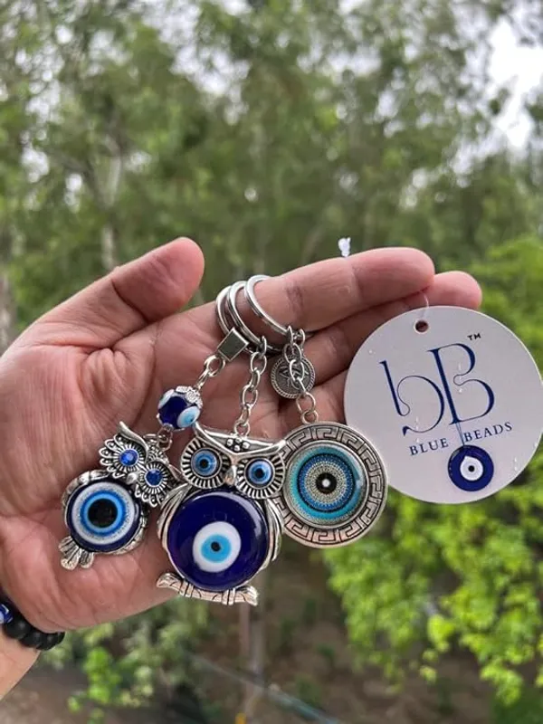 Pack_Of_3_BLUE_BEADS_Keychain_Nazar_batu_Protection_Good_Luck_Gifting_Home/Office