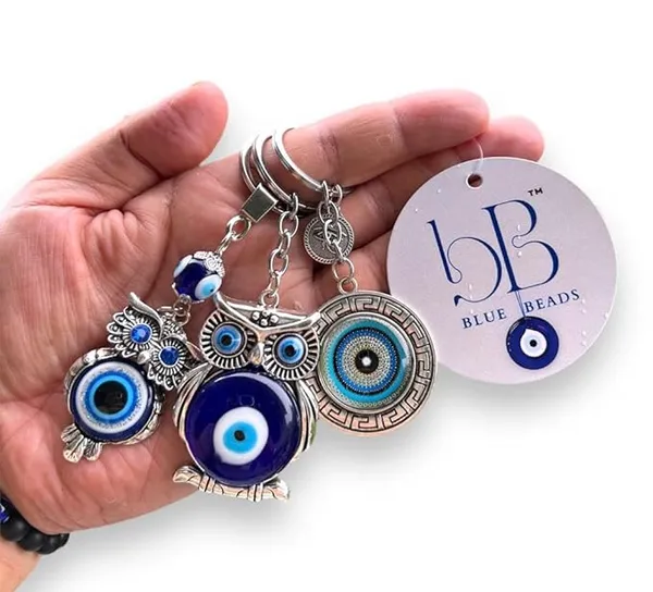 Pack_Of_3_BLUE_BEADS_Keychain_Nazar_batu_Protection_Good_Luck_Gifting_Home/Office