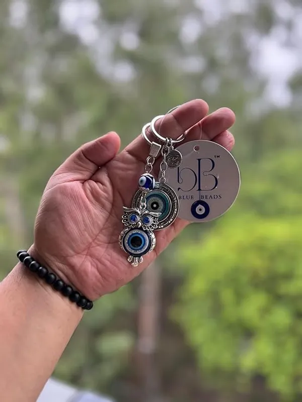 Pack_Of_3_BLUE_BEADS_Keychain_Nazar_batu_Protection_Good_Luck_Gifting_Home/Office