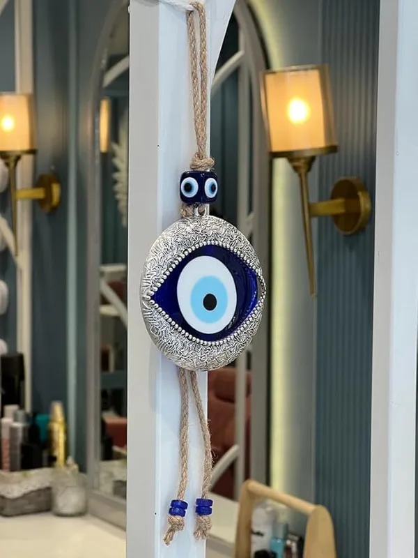 Metal_Feng_Shui_Vastu_Blue_Big_Glass_Evil_Eye_Door/Wall_Hanging_Nazar_Suraksha_Amulet_Decoration_Home/Office_(Silver)