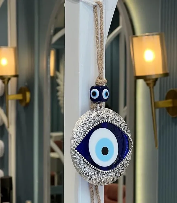 Metal_Feng_Shui_Vastu_Blue_Big_Glass_Evil_Eye_Door/Wall_Hanging_Nazar_Suraksha_Amulet_Decoration_Home/Office_(Silver)
