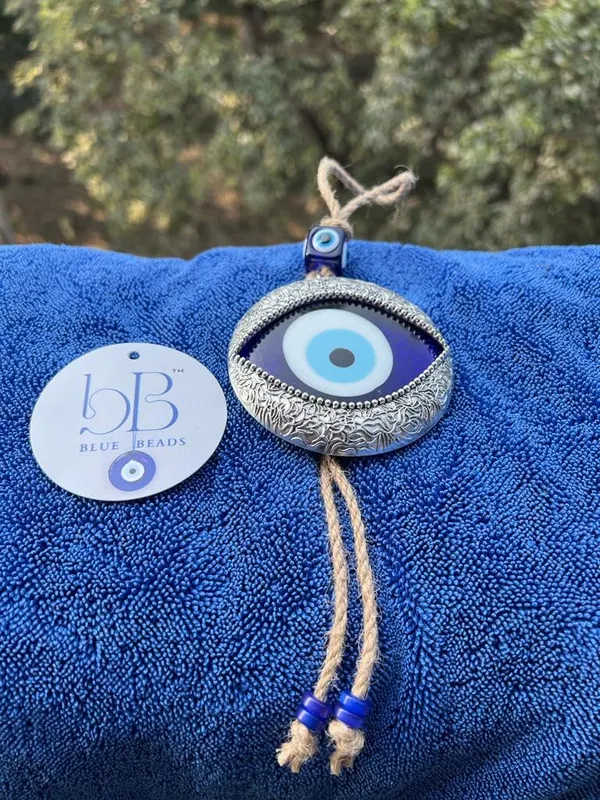 Metal_Feng_Shui_Vastu_Blue_Big_Glass_Evil_Eye_Door/Wall_Hanging_Nazar_Suraksha_Amulet_Decoration_Home/Office_(Silver)