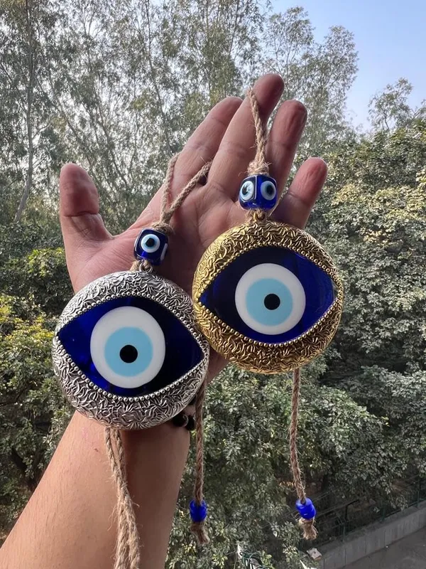 Metal_Feng_Shui_Vastu_Blue_Big_Glass_Evil_Eye_Door/Wall_Hanging_Nazar_Suraksha_Amulet_Decoration_Home/Office_(Gold_Silver)
