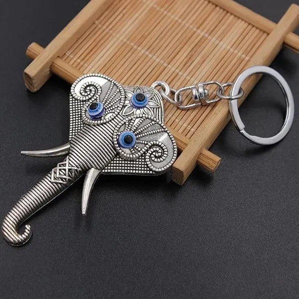 BLUE_BEADS_Evil_Eye_Keychain_With_Silver_Elephant_Lord_Ganpati/Ganesh_Face_Keychain_For_Bike/Car_Gifting_With_Key_Ring_(Pack_Of_1)