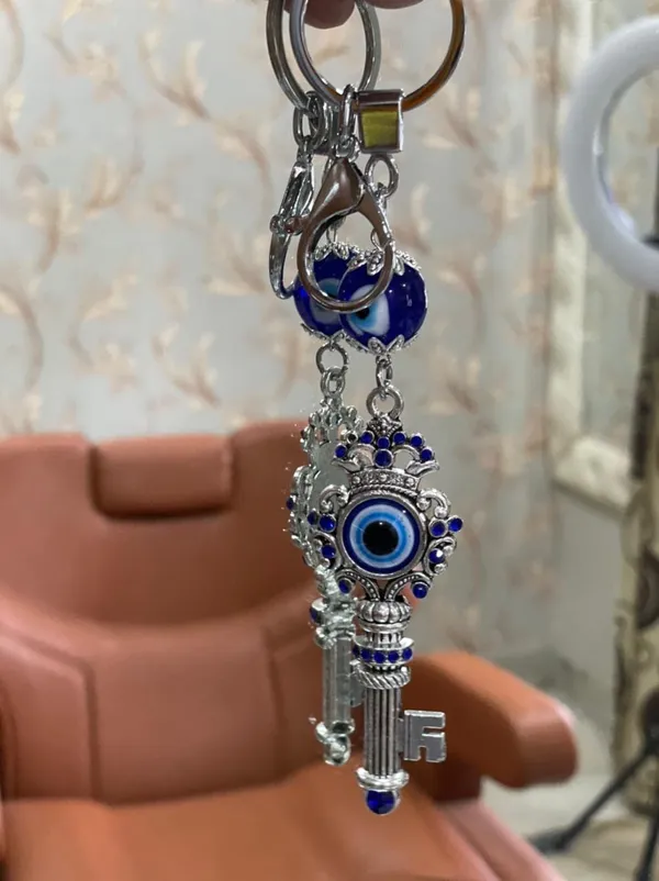 Pack_Of_2_Blue_&_Silver_Combo_And_Silver_Evil_Eye_With_Key_Shape_Keychain_For_Bike/Car_Gifting_With_Key_Ring_AntiRust