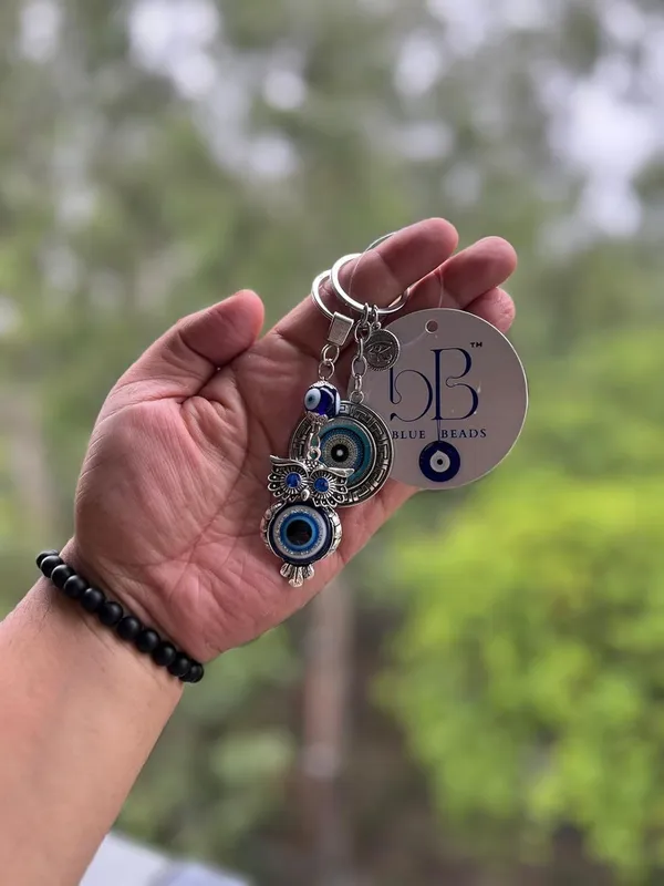 Pack_Of_2_Blue_&_Silver_Evil_Eye_Round_And_Owl_Keychain_For_Bike/Car_Gifting_With_Key_Ring_AntiRust