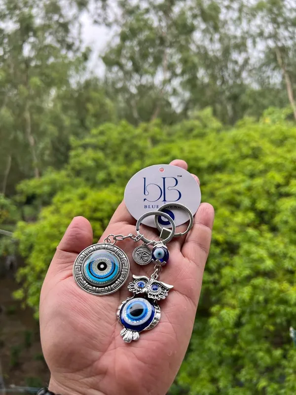 Pack_Of_2_Blue_&_Silver_Evil_Eye_Round_And_Owl_Keychain_For_Bike/Car_Gifting_With_Key_Ring_AntiRust