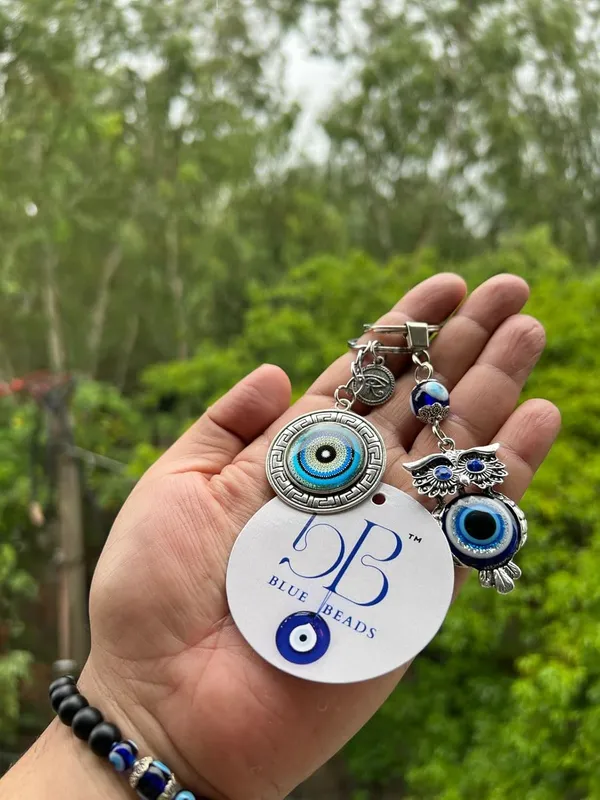 Pack_Of_2_Blue_&_Silver_Evil_Eye_Round_And_Owl_Keychain_For_Bike/Car_Gifting_With_Key_Ring_AntiRust