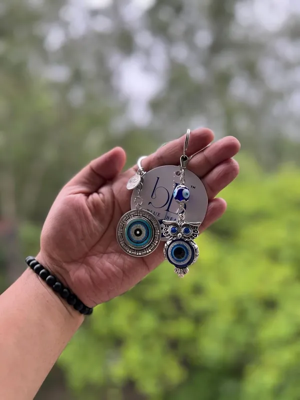 Pack_Of_2_Blue_&_Silver_Evil_Eye_Round_And_Owl_Keychain_For_Bike/Car_Gifting_With_Key_Ring_AntiRust