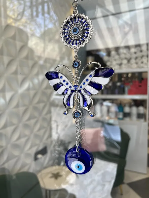 Blue_&_Silver_Enamelled_White_Butterfly_With_Evil_Eye_Pendant_Decoration,_Wall/Door_Hanging_Ornament_Amulet