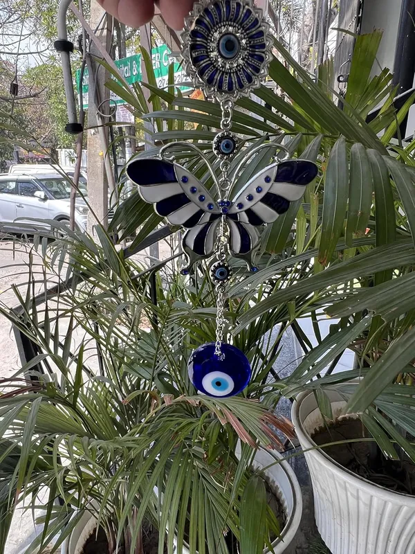 Blue_&_Silver_Enamelled_White_Butterfly_With_Evil_Eye_Pendant_Decoration,_Wall/Door_Hanging_Ornament_Amulet